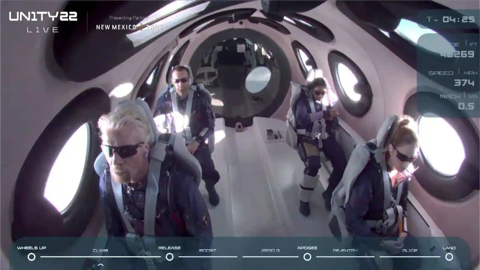 El momento en que el VSS Unity de Richard Branson viajó al borde del espacio y regresó