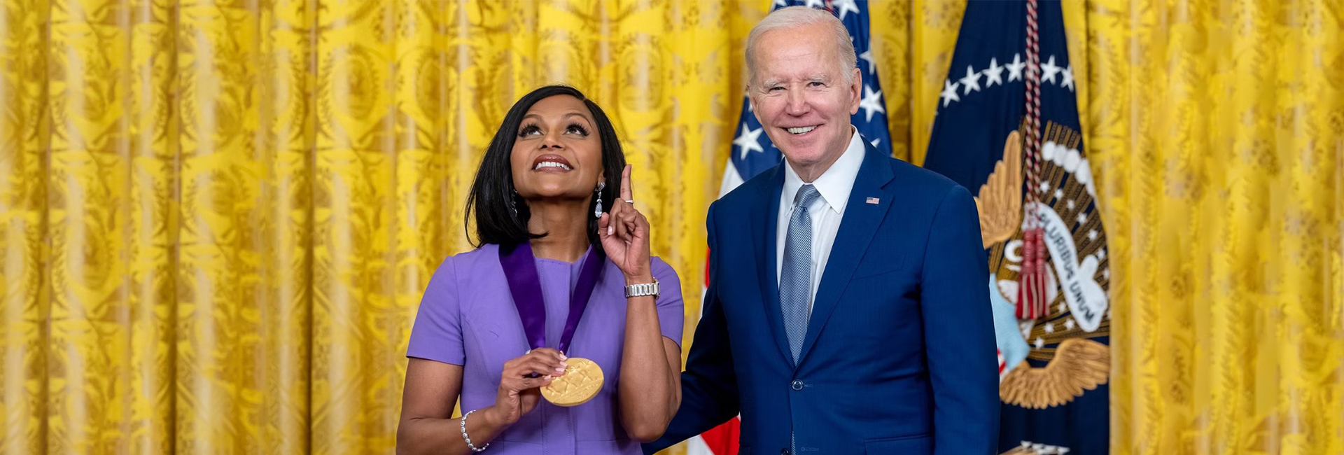 Indian American actress, producer and writer Mindy Kaling was honoured with the National Medal of Arts, “for giving voice to a new generation of storytellers.” President Joe Biden presented the award to Mindy at a White House ceremony, attended by First Lady Jill Biden and VP Kamala Harris.