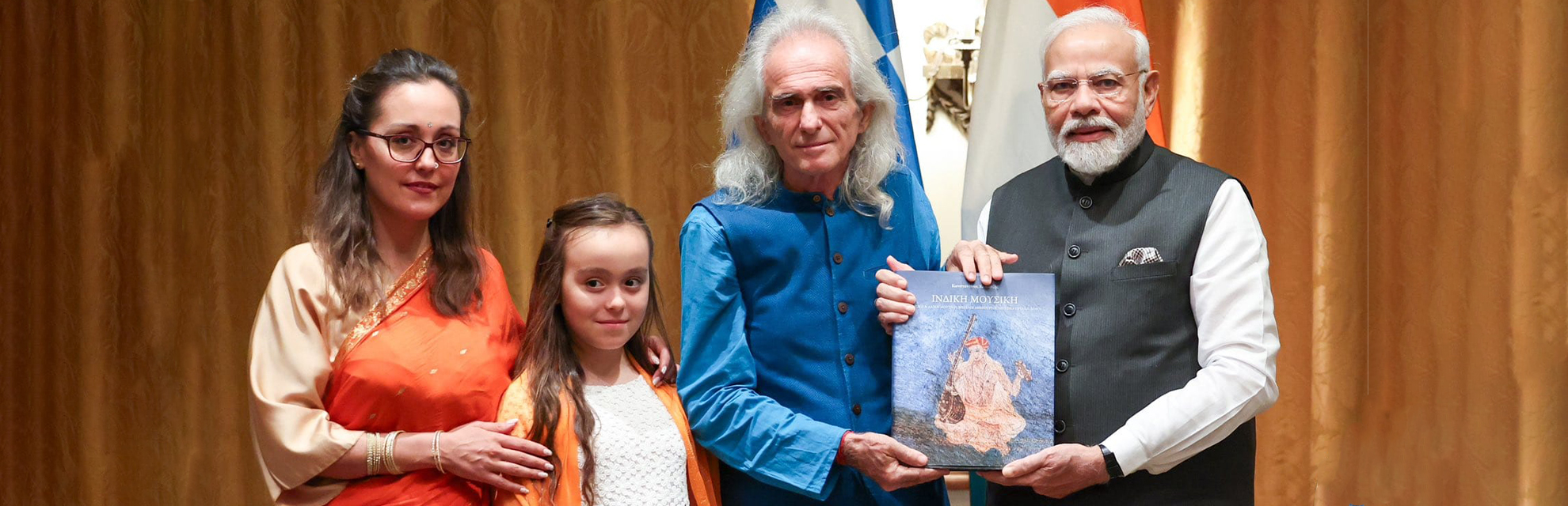 PM Modi with Greek researcher, musician and friend of India, Konstantinos Kalaitzis, in Athens
