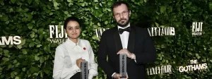 Indian filmmaker Payal Kapadia and producer Thomas Hakim celebrate winning Best International Feature for All We Imagine as Light at The Gotham Awards 2024.