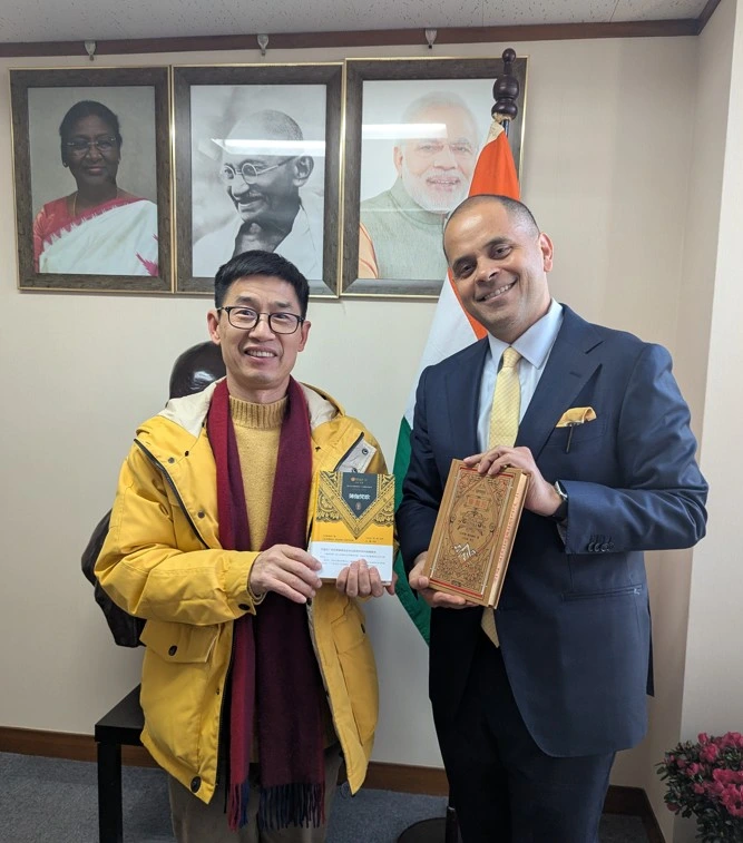 Professor Wang Zhicheng with Indian Consul General Pratik Mathur