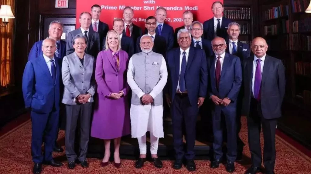 Anantha Chandrakasan and American tech CEOs with PM Modi