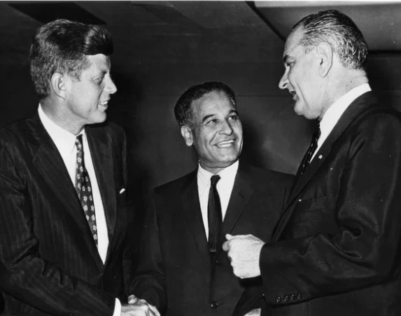 Dalip Singh Saund with the then US president John F Kennedy (left) and vice-president Lyndon B Johnson