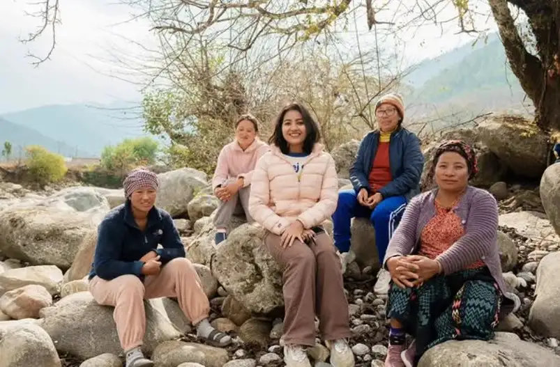 Farha Naaz with women of Monpa