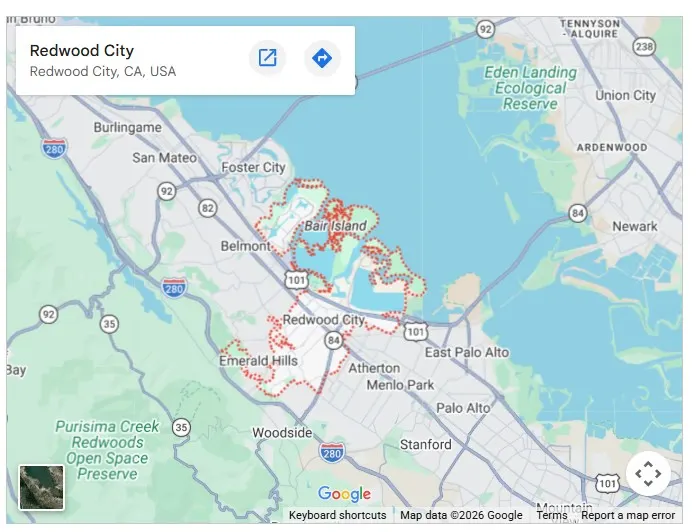 Map of Redwood City, California