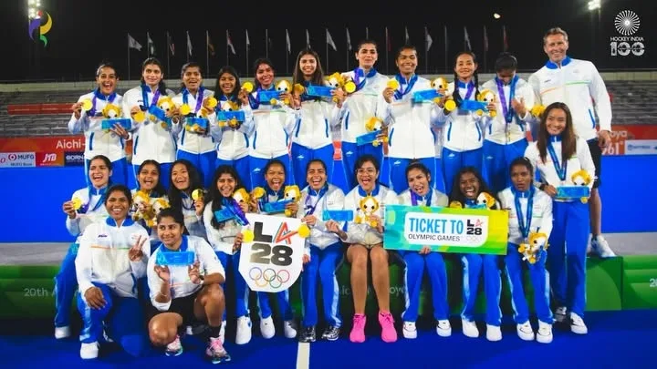 Indian Women's Hockey Team after winning 2026 Asian Games Gold and direct entry to LA 2028 Olympics